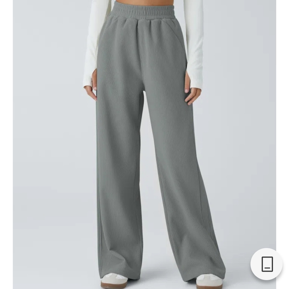 High Waisted Pocket Straight Leg Mop Corduroy Casual Pants. Large Regular